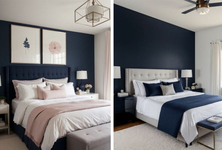 Granatowa sypialnia - 17 inspiracji na urządzenie sypialni w kolorze granatowym