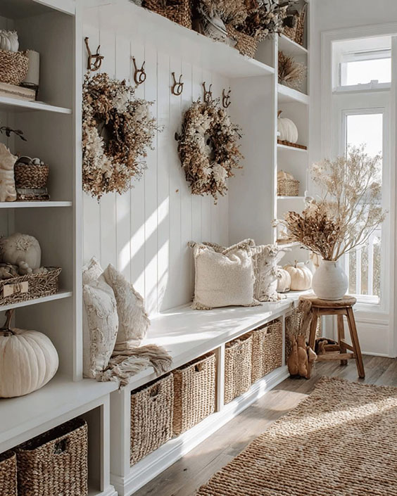 Korytarz w domu jednorodzinnym w stylu boho